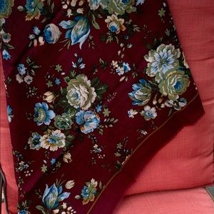 Vintage ECHO Lightweight Wool Scarf Floral Maroon light blue flowers